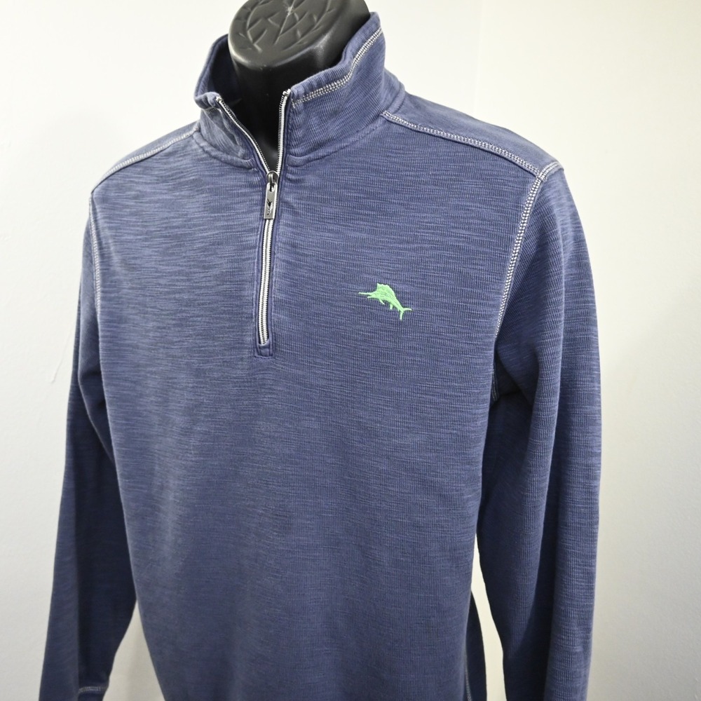 Tommy Bahama Marlin 1/4 Zip Jacket Blue Pima Long Sleeve Mens Size Medium - Picture 2 of 11